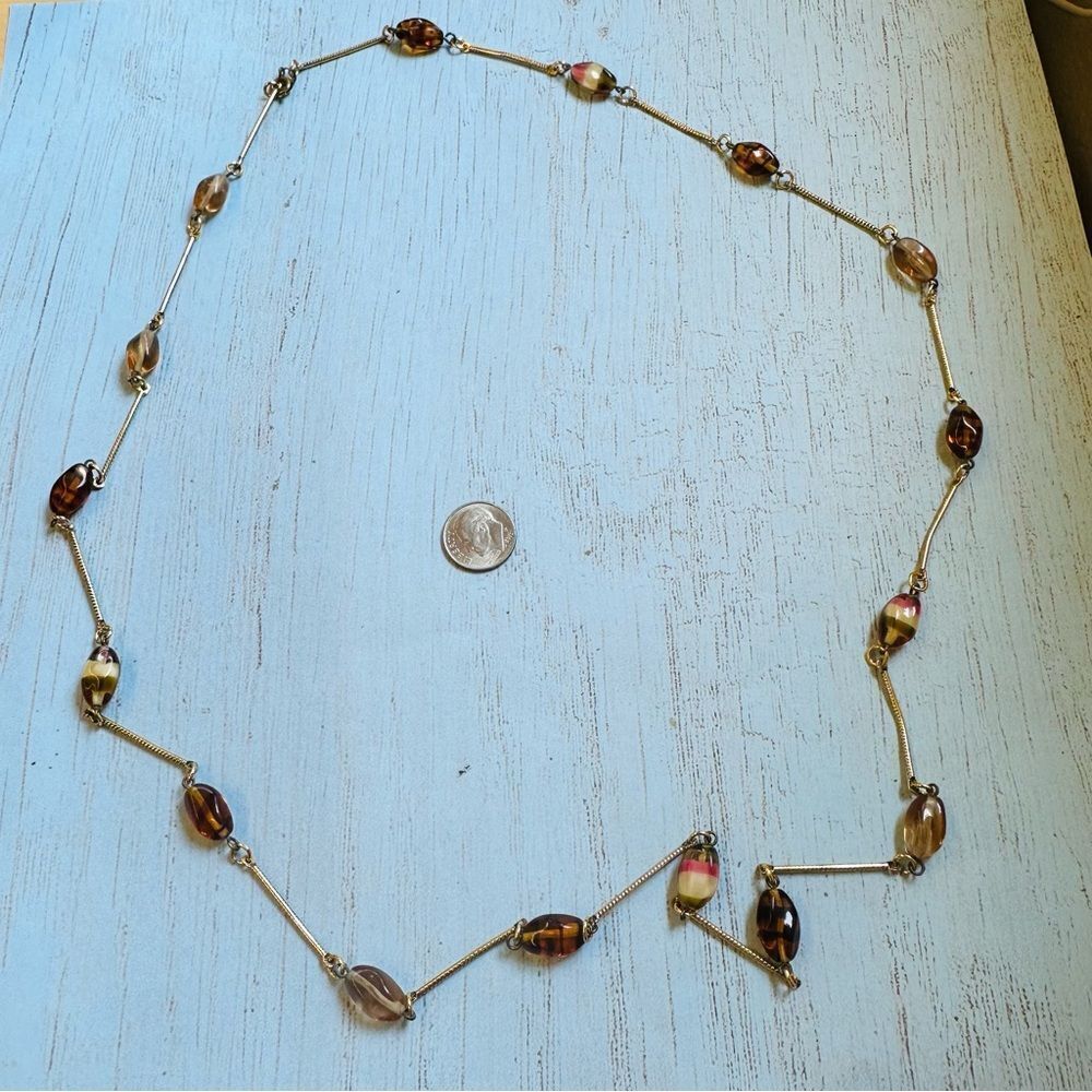 Gold Stick Link‎ Art Glass Bead Necklace